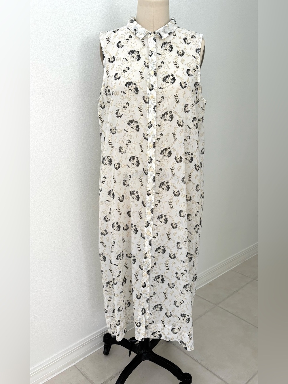 CP Shades Mara Midi Shirt Dress Lightweight Sheer Sleeveless Cotton M